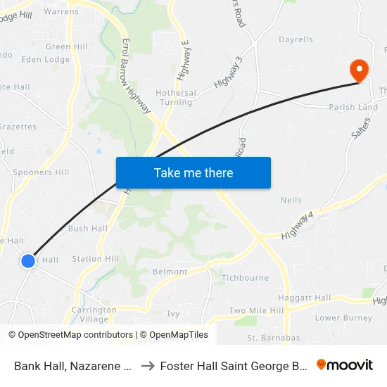 Bank Hall, Nazarene Church to Foster Hall Saint George Barbados map