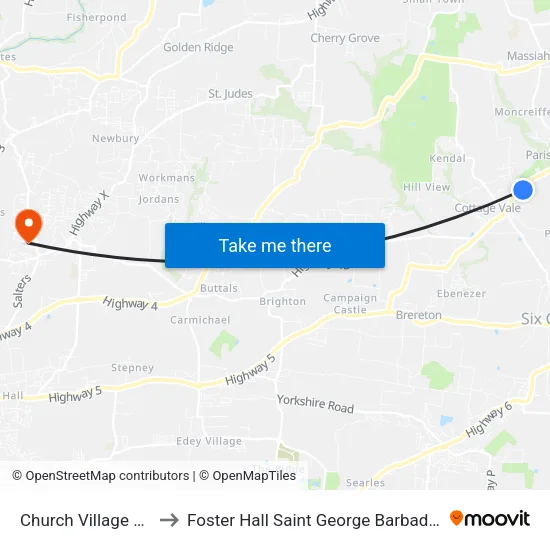 Church Village Ha to Foster Hall Saint George Barbados map