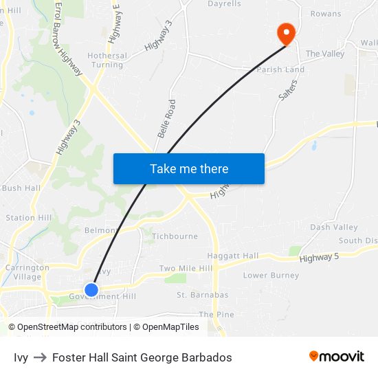 Ivy to Foster Hall Saint George Barbados map