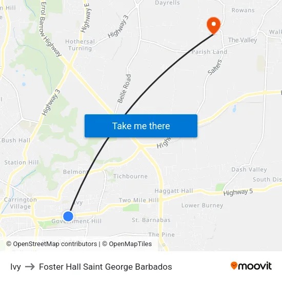 Ivy to Foster Hall Saint George Barbados map
