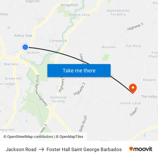 Jackson Road to Foster Hall Saint George Barbados map