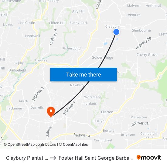 Claybury Plantation to Foster Hall Saint George Barbados map