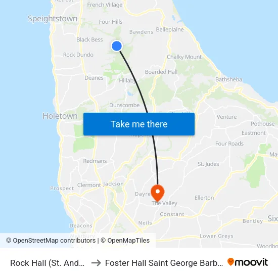 Rock Hall (St. Andrew) to Foster Hall Saint George Barbados map