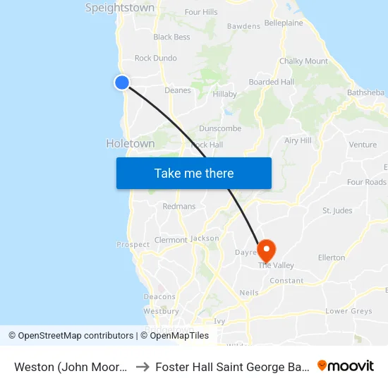 Weston (John Moore Bar) to Foster Hall Saint George Barbados map