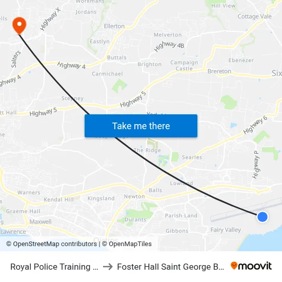 Royal Police Training Centre to Foster Hall Saint George Barbados map