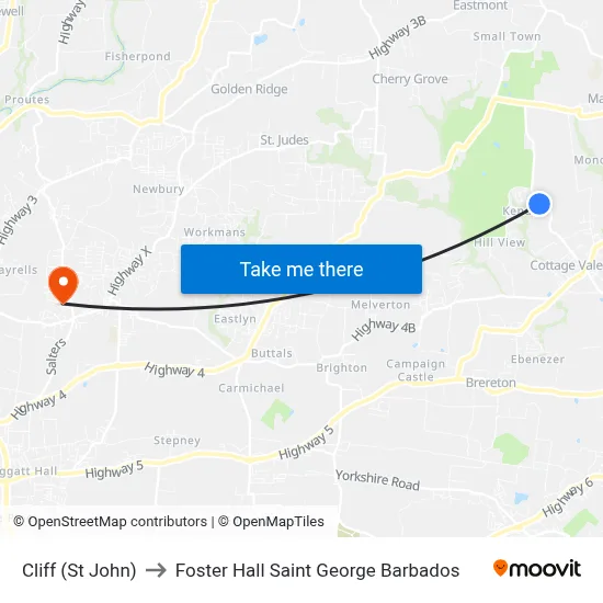 Cliff (St John) to Foster Hall Saint George Barbados map