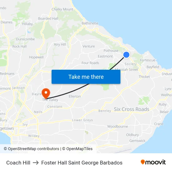 Coach Hill to Foster Hall Saint George Barbados map