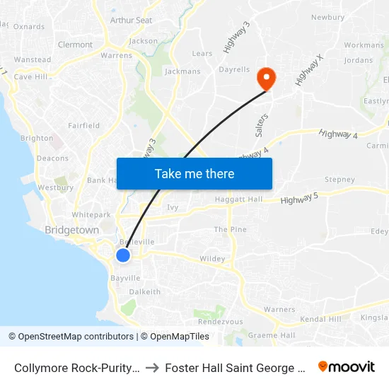Collymore Rock-Purity Bakery to Foster Hall Saint George Barbados map