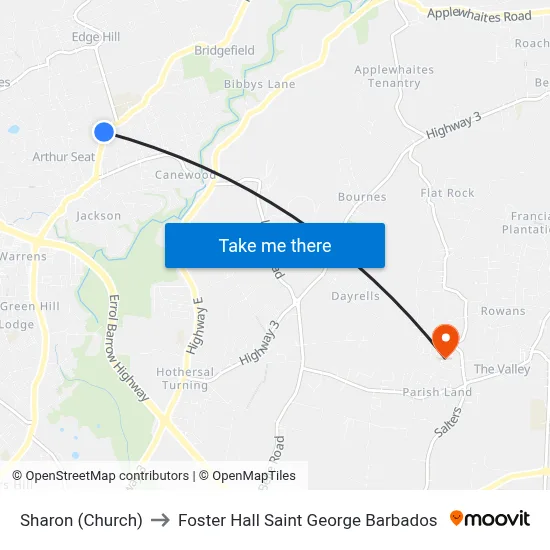 Sharon (Church) to Foster Hall Saint George Barbados map