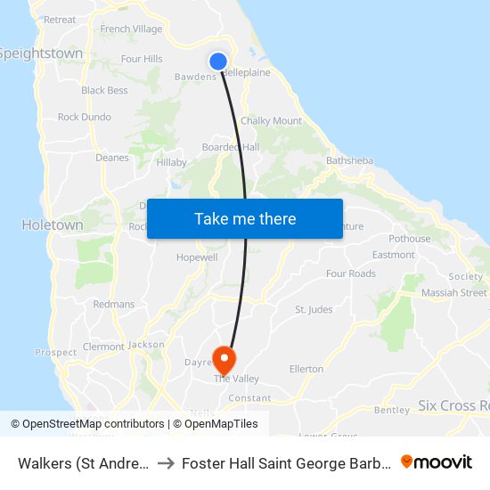 Walkers (St Andrews) to Foster Hall Saint George Barbados map