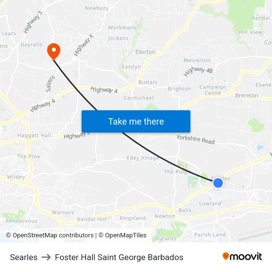 Searles to Foster Hall Saint George Barbados map