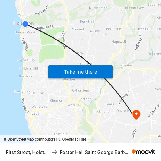 First Street, Holetown to Foster Hall Saint George Barbados map