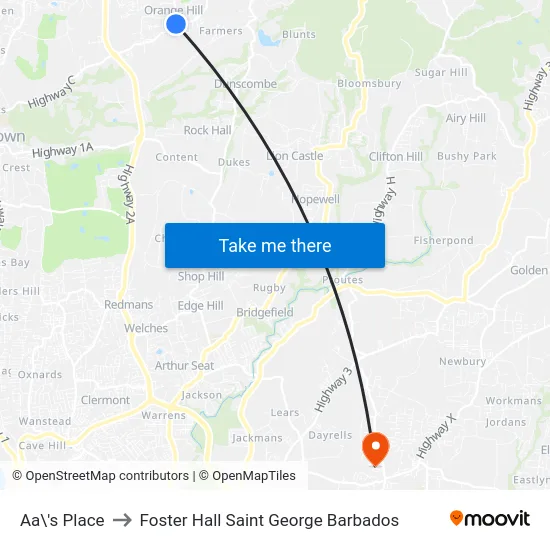 Aa\'s Place to Foster Hall Saint George Barbados map