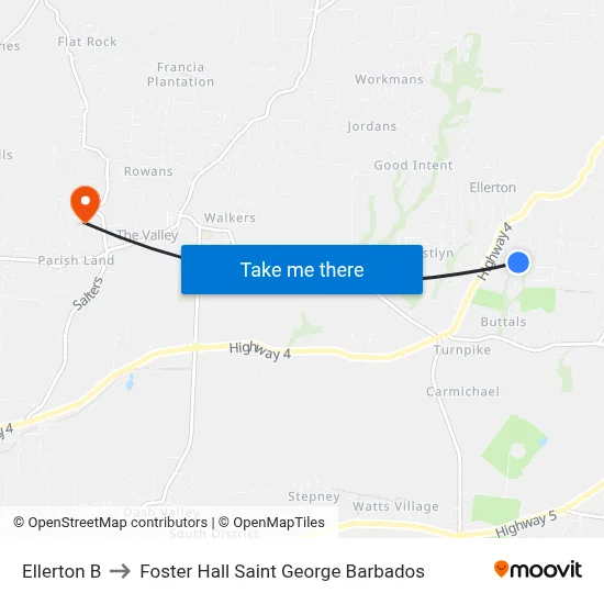 Ellerton B to Foster Hall Saint George Barbados map