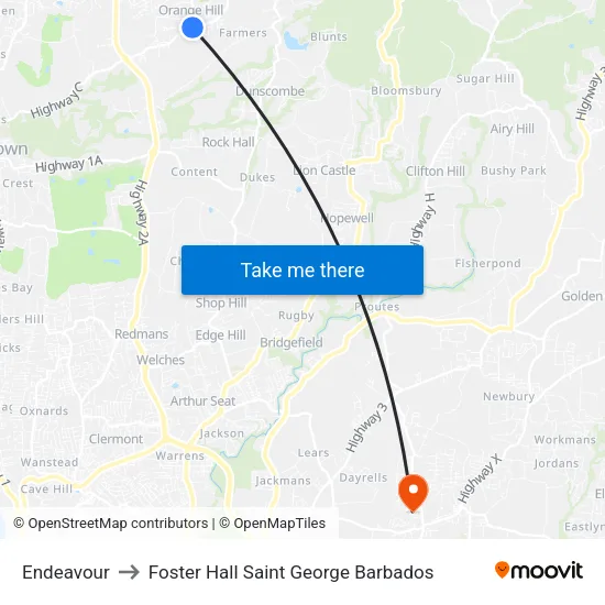 Endeavour to Foster Hall Saint George Barbados map