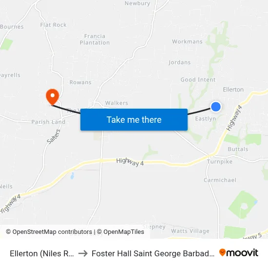 Ellerton (Niles Rd) to Foster Hall Saint George Barbados map