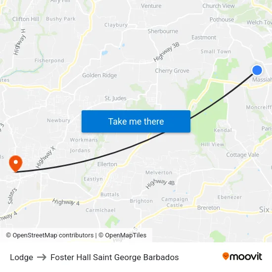 Lodge to Foster Hall Saint George Barbados map