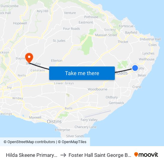 Hilda Skeene Primary School to Foster Hall Saint George Barbados map