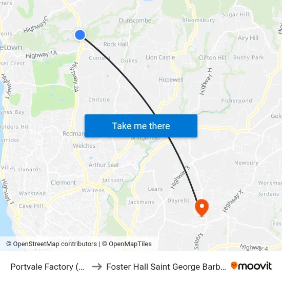Portvale Factory (Left) to Foster Hall Saint George Barbados map