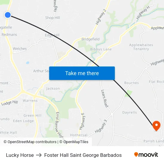 Lucky Horse to Foster Hall Saint George Barbados map