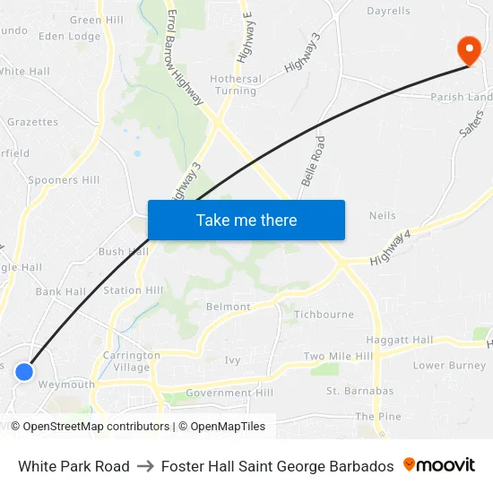 White Park Road to Foster Hall Saint George Barbados map