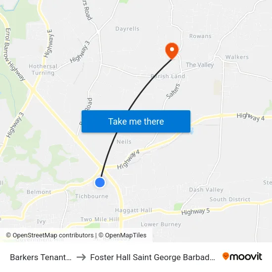 Barkers Tenantry to Foster Hall Saint George Barbados map