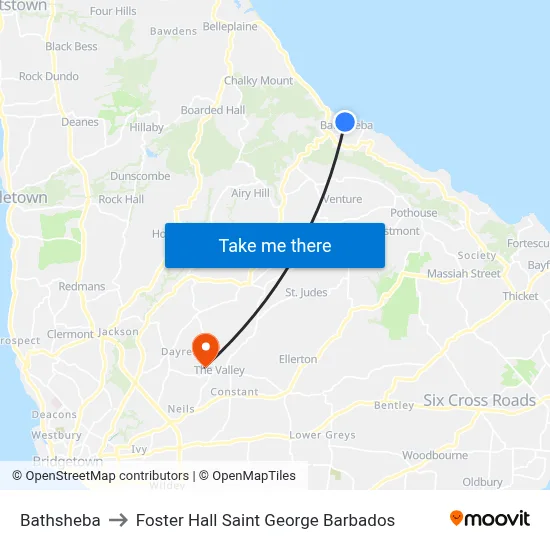 Bathsheba to Foster Hall Saint George Barbados map