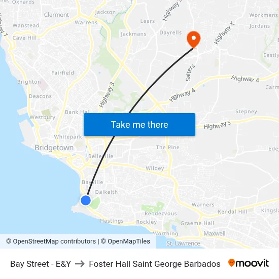 Bay Street - E&Y to Foster Hall Saint George Barbados map