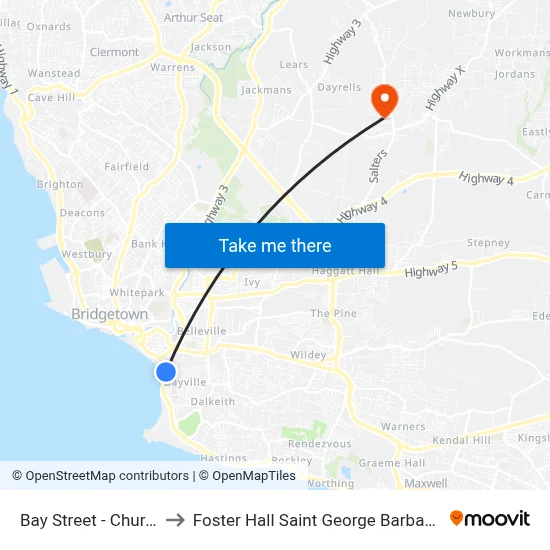 Bay Street - Church to Foster Hall Saint George Barbados map