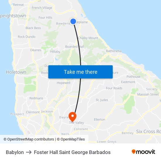 Babylon to Foster Hall Saint George Barbados map