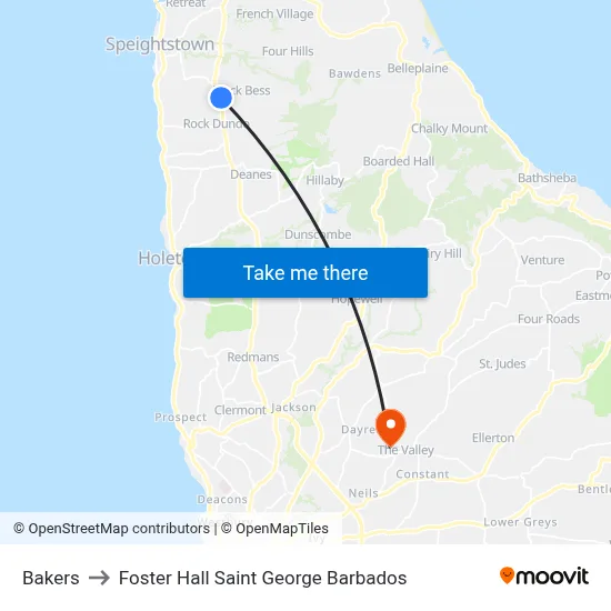 Bakers to Foster Hall Saint George Barbados map
