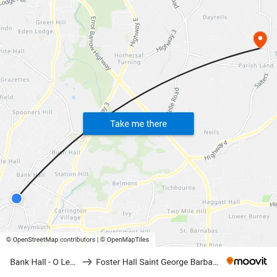 Bank Hall - O Level to Foster Hall Saint George Barbados map