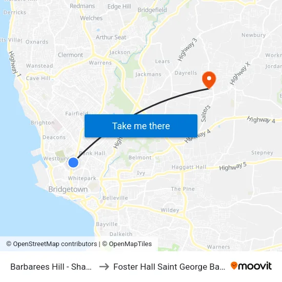 Barbarees Hill - Shamrock to Foster Hall Saint George Barbados map