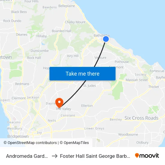 Andromeda Gardens to Foster Hall Saint George Barbados map