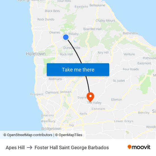 Apes Hill to Foster Hall Saint George Barbados map