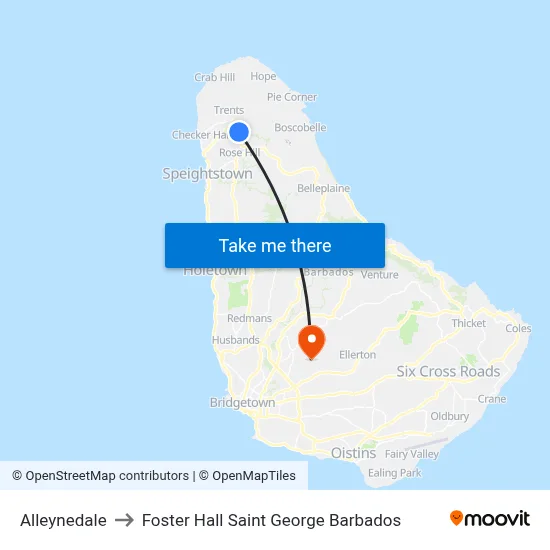 Alleynedale to Foster Hall Saint George Barbados map