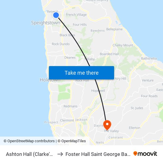 Ashton Hall (Clarke's Gap) to Foster Hall Saint George Barbados map