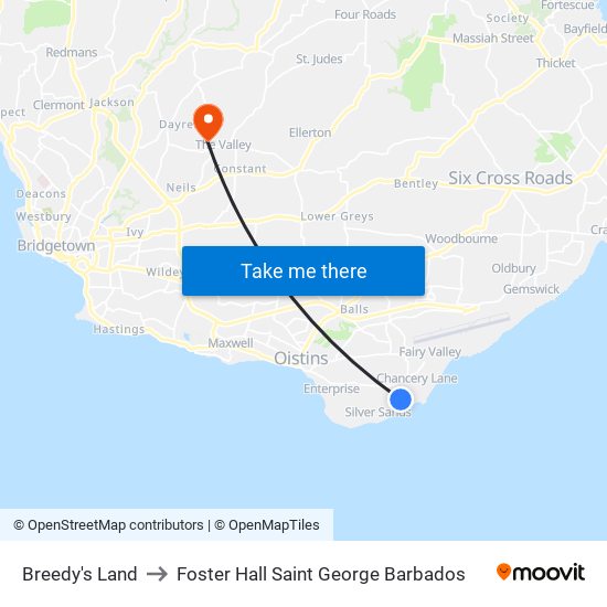 Breedy's Land to Foster Hall Saint George Barbados map