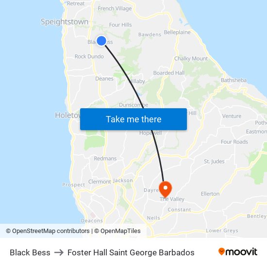 Black Bess to Foster Hall Saint George Barbados map