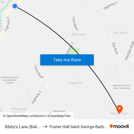 Bibby's Lane (Bakery) to Foster Hall Saint George Barbados map