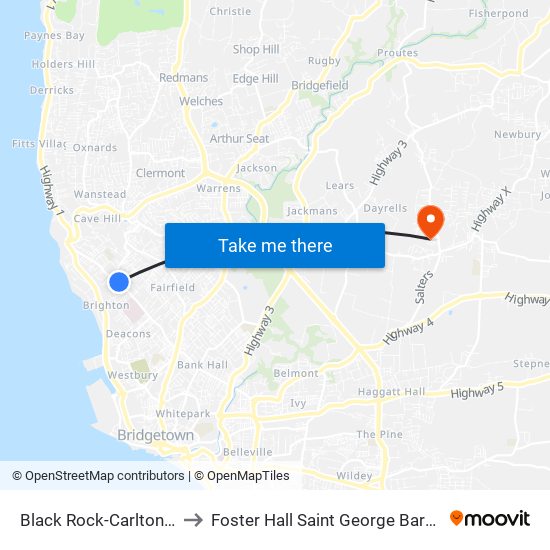 Black Rock-Carlton Sup to Foster Hall Saint George Barbados map