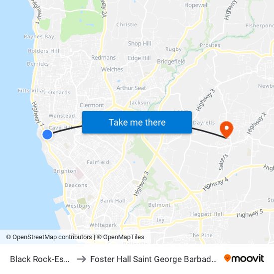 Black Rock-Esso to Foster Hall Saint George Barbados map