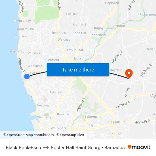 Black Rock-Esso to Foster Hall Saint George Barbados map