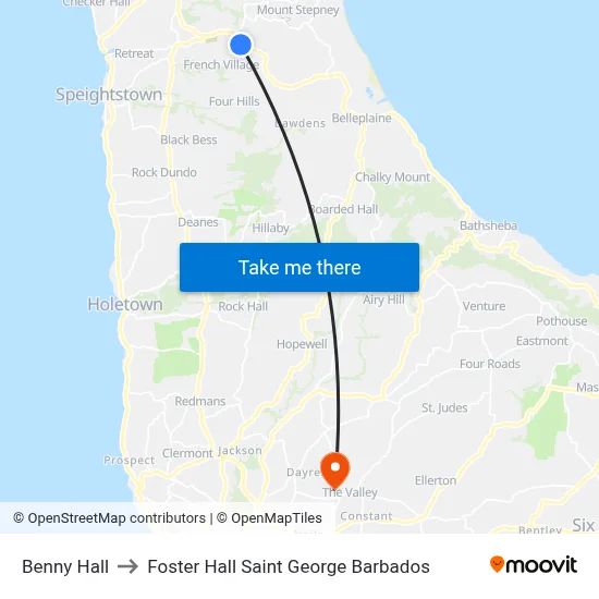 Benny Hall to Foster Hall Saint George Barbados map