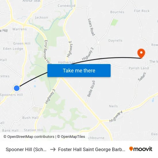 Spooner Hill (School) to Foster Hall Saint George Barbados map