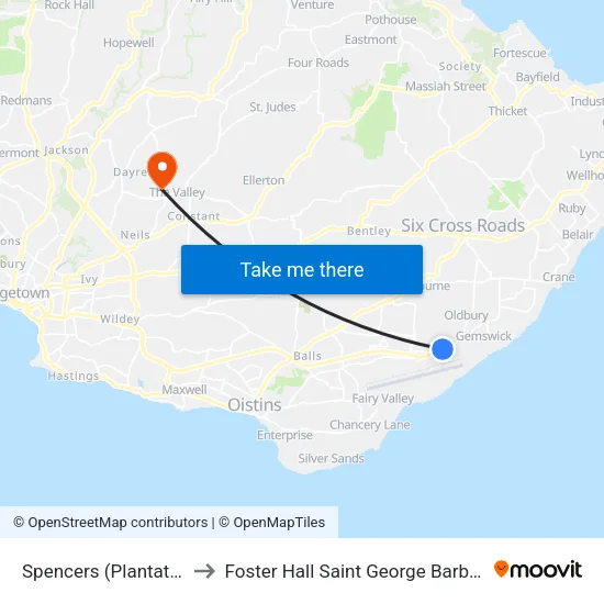 Spencers (Plantation) to Foster Hall Saint George Barbados map