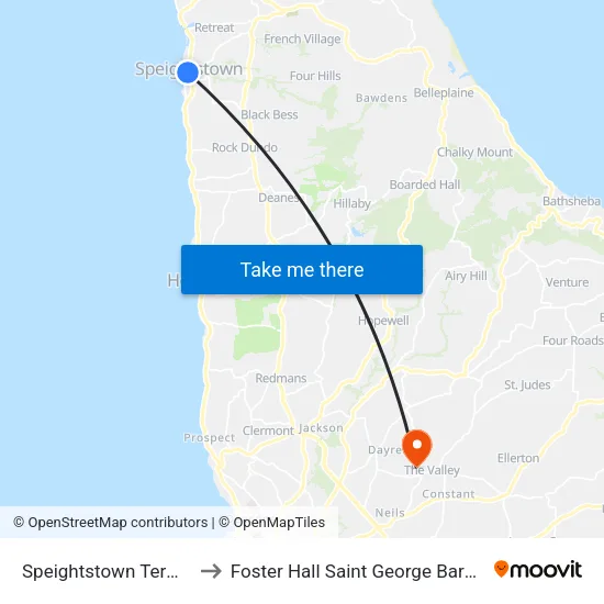 Speightstown Terminal to Foster Hall Saint George Barbados map