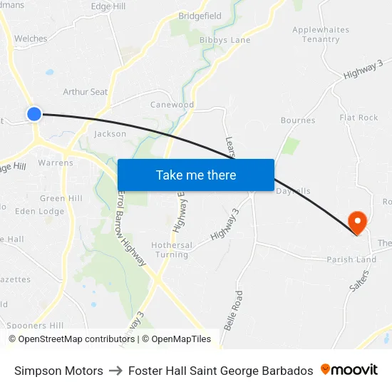 Simpson Motors to Foster Hall Saint George Barbados map