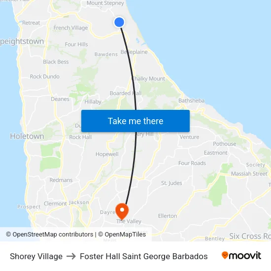 Shorey Village to Foster Hall Saint George Barbados map