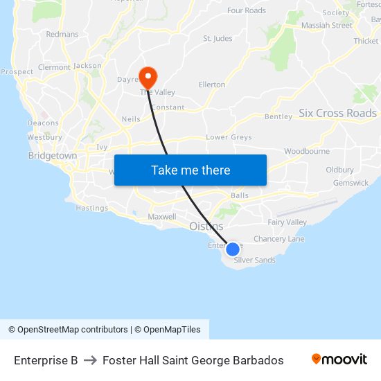 Enterprise B to Foster Hall Saint George Barbados map